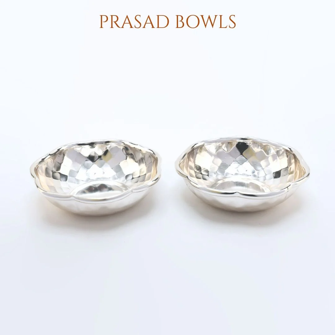 Classic Beaded Border Silver Finish German Silver Pooja Thali Set - Image 6